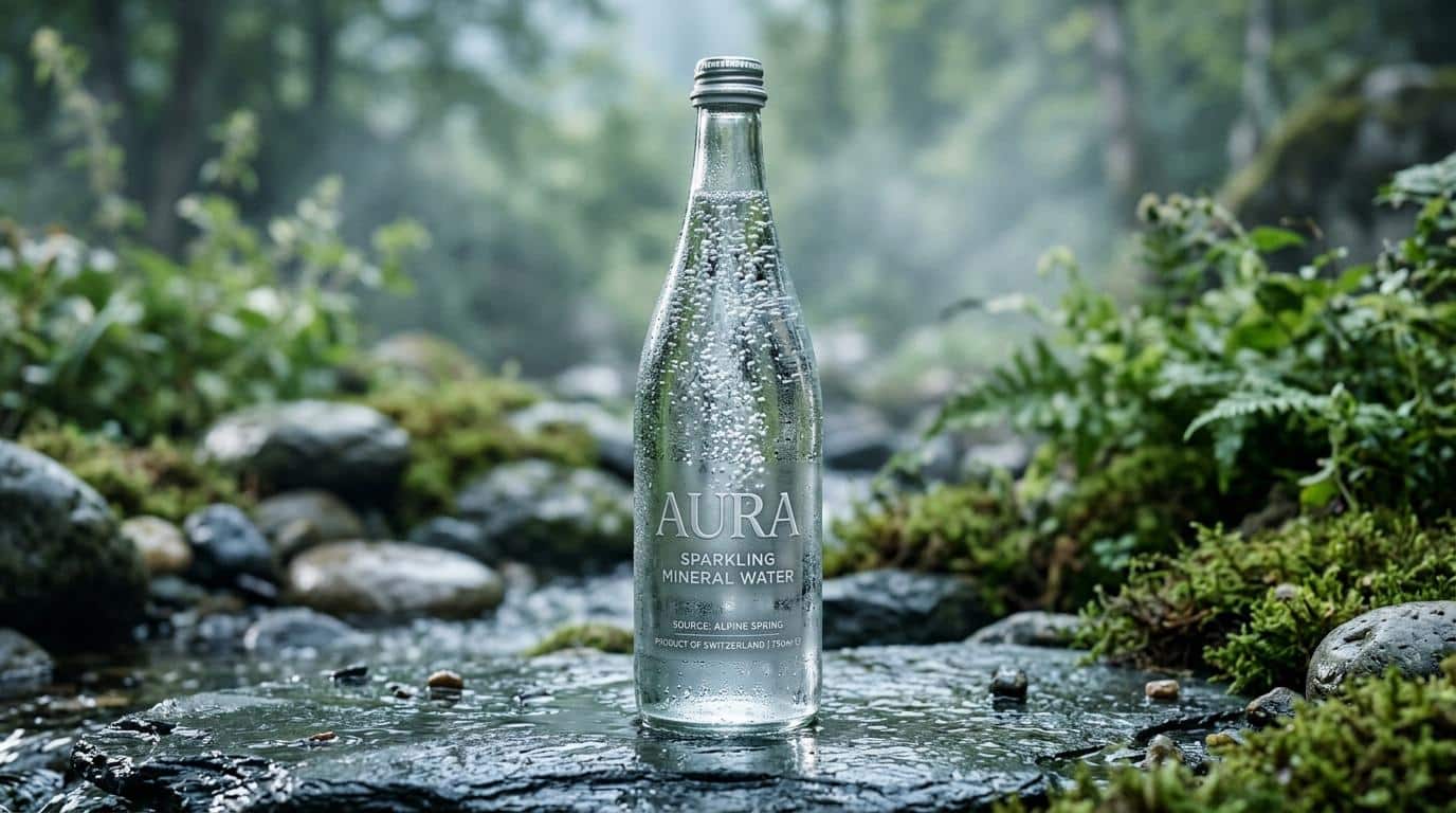 Bouteille Aura eau minérale pétillante source alpine Suisse