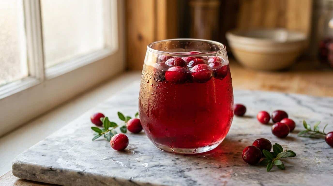 Verre de jus rouge glacé avec cranberries frais
